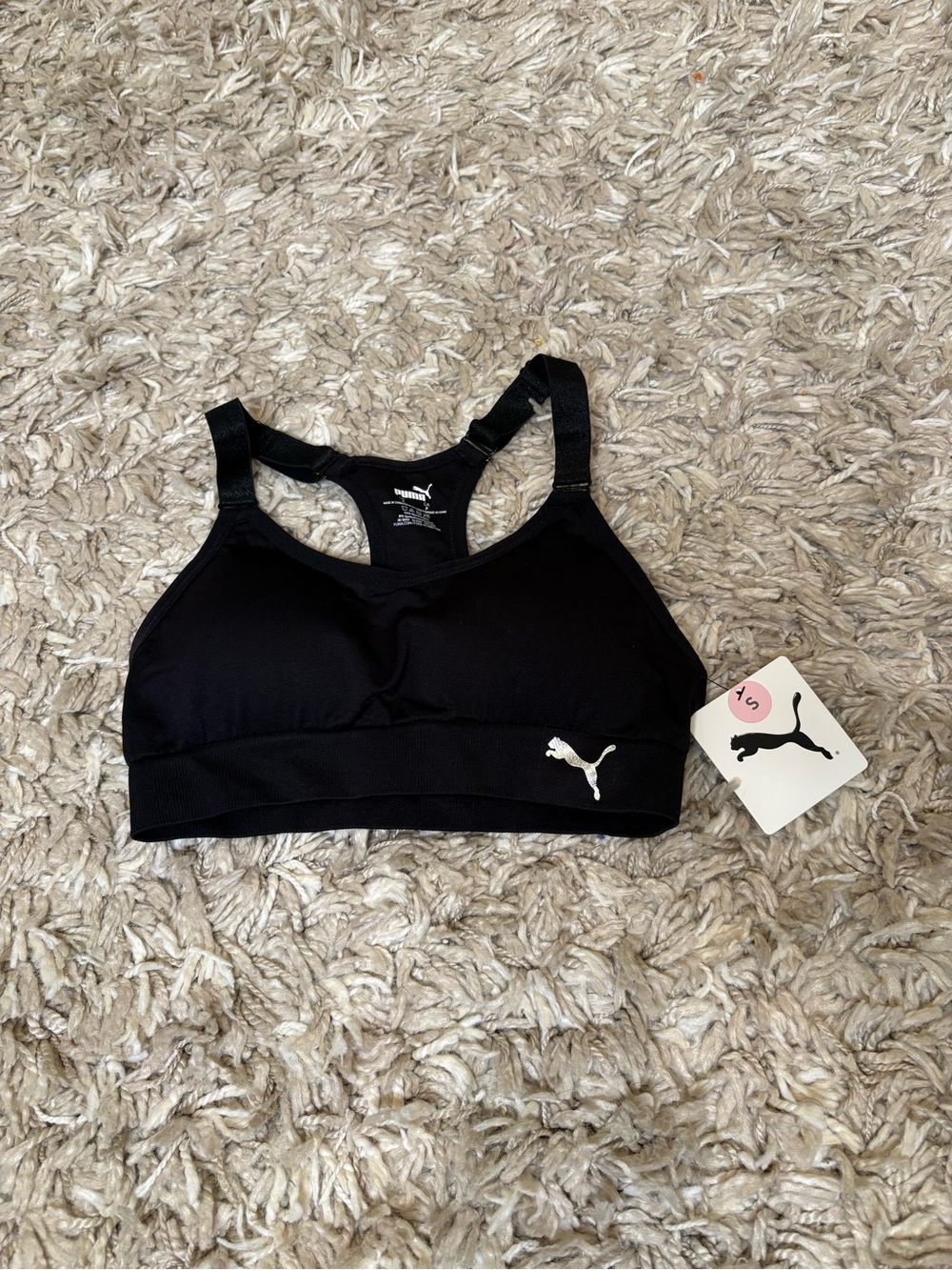 Puma Black Racerback Sports Bra with White Logo